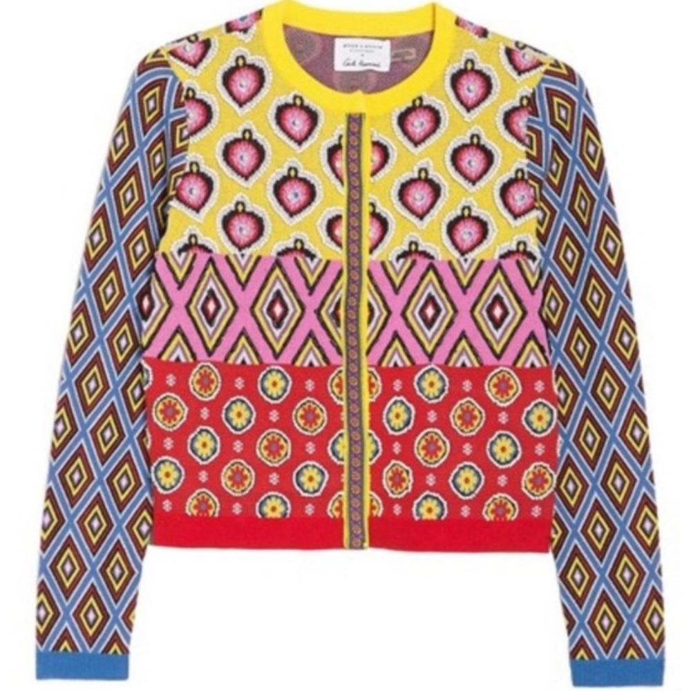 Alice + Olivia Paisley Print V-Neck Geometryic Cardigain Tunic